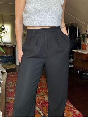 Vintage Black High-Waist Wide-Leg Trousers
